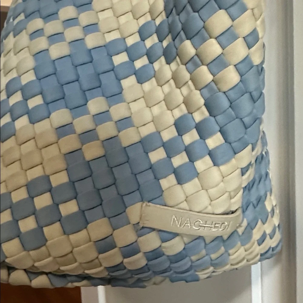 Naghedi St Barths Medium Blue and White Woven Tote Bag - Picture 4 of 9